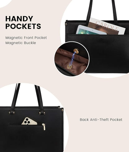 LOVEVOOK Laptop Tote Bag for Women, 15.6 inch 2-in-1 Professional Work Bag Business Briefcase with Clutch Purse, Waterproof Leather Computer Handbag for Teacher Office Travel