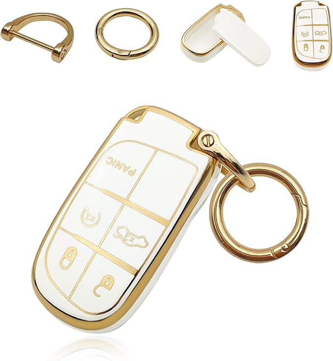for Jeep Key Fob Cover Keychain Soft Full Protection Key Case Shell, Car Accessories for Man,Girls, Women, Compatible with Jeep Smart Key 3 4 5 Buttons Protector(White)