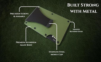Leatherboss Wallet for Men RFID Blocking Minimalist Metal Card Holder with Money Clip Holds Credit Cards and Cash (Army Green)