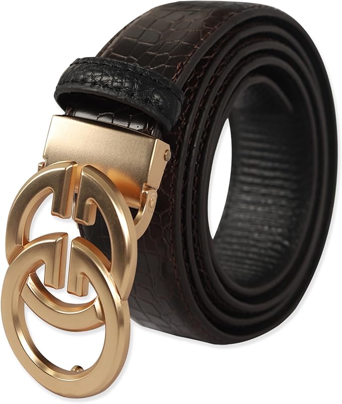 Aurolran Men&Womens Leather Dress Belt Business Automatic Buckle Belt Color-Black Silver Gold