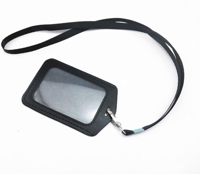 yueton 10pcs Vertical Style Leather Business ID Badge Card Holder, Name Card Business Card Holder Tag with Long Neck Strap Band Lanyard (Black)