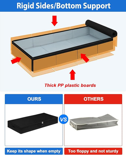 4.5-Inch Tall Under Bed Storage Container, Low Profile Underbed Storage Bin, Thin Clothes Storage Organizer with Rigid Sides & Bottom, Shallow Storage for Under Couch & Dresser Space, 2-pack, Black