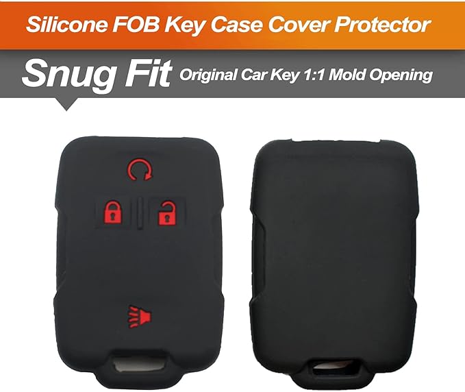 Silicone Key Fob Cover Fit for Chevrolet Chevy Colorado Silverado 1500 2500 3500 HD Suburban Tahoe GMC Canyon Sierra Yukon XL | Car Accessories | Remote Key Protection Case - Black & Black/Red
