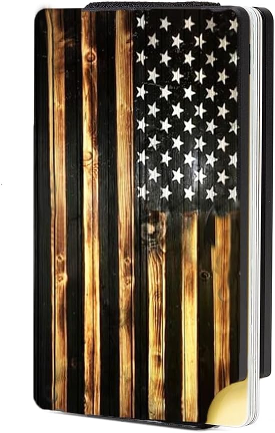 Minimalist Carbon Fiber Wallet for Men, Money Clip Cash Strap Wallet, RFID Blocking Metal Wallet Aluminum Card Holder,Front Pocket Wallet-Wood Flag