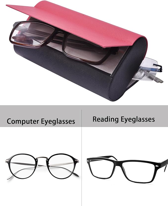 Philley Dual Glasses Case 2-in-1 PU Leather Hard Shell Double Eyeglasses case for Women & Men