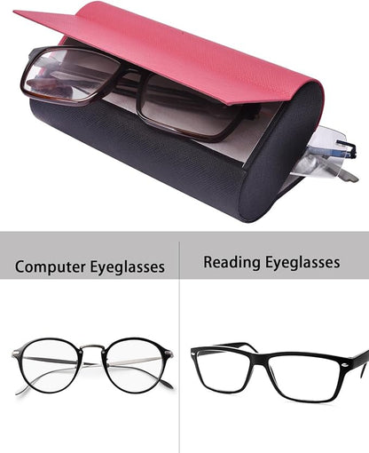 Philley Dual Glasses Case 2-in-1 PU Leather Hard Shell Double Eyeglasses case for Women & Men