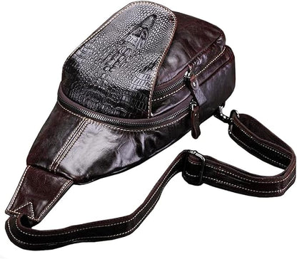 Leather Sling Bag Crossbody Backpack for Men Women Travel Outdoor Hiking Camping Shoulder Chest Pack Work Office Casual Pouch Daypack