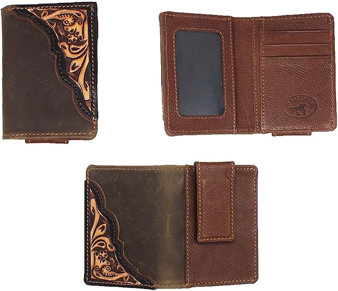 CHALLENGER Men's Western Antique Floral Tooled Magnetic Money Clip Minimalist Wallet 18RTW80M