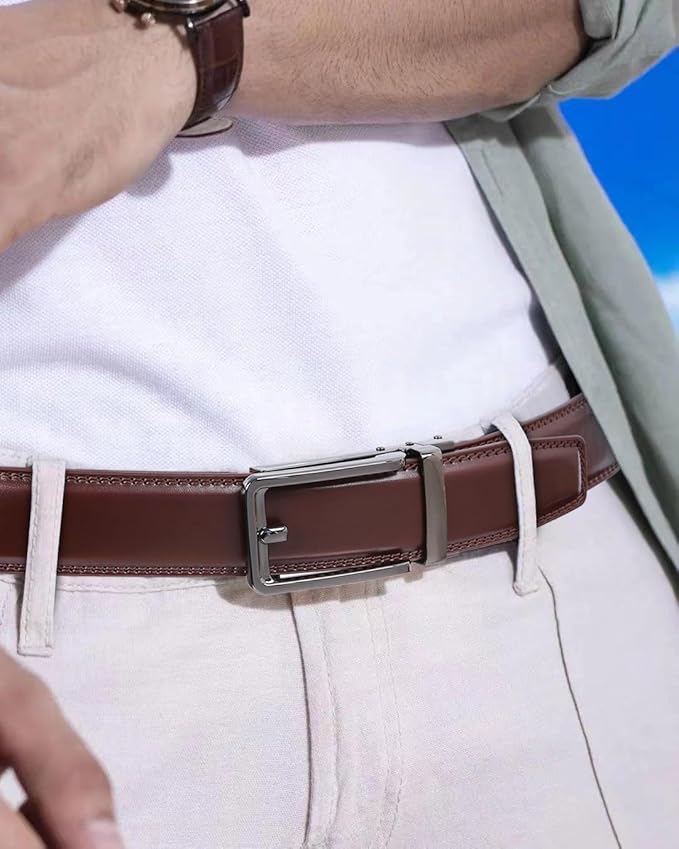 Founders & C Men's Leather Ratchet Comfort Click Belt Dress with Slide Buckle -Adjustable Trim to Fit