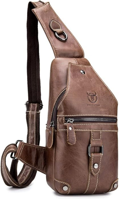 Hebetag Leather Sling Bag Crossbody Backpack for Men Women Travel Outdoor Camping