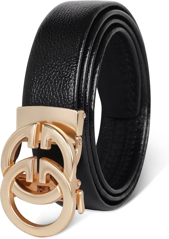 Aurolran Men&Womens Leather Dress Belt Business Automatic Buckle Belt Color-Black Silver Gold
