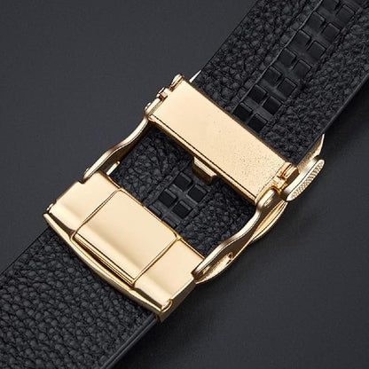 VANNANBA Mens Ratchet Belts Genuine Leather Designer Belt with Automatic Buckle Alloy Gift for Men