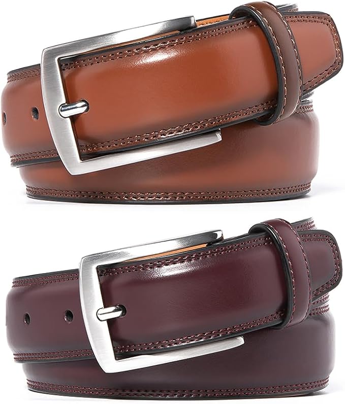 Mens Genuine Leather Dress Belt for Men, Handmade, 100% Cow Leather,Classic Casual and Business Belt Prong Buckle
