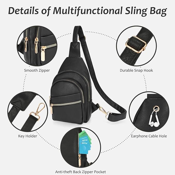 ANPTER Sling Bag for Men Crossbody Chest Bag,PU leather Over the Shoulder Purse Cross Body Sling Backpack for Travel