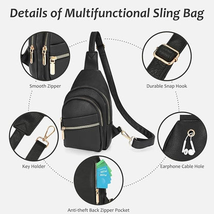 ANPTER Sling Bag for Men Crossbody Chest Bag,PU leather Over the Shoulder Purse Cross Body Sling Backpack for Travel