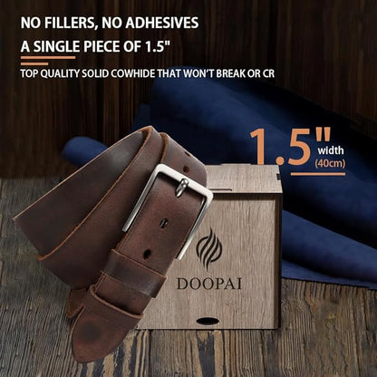 DOOPAI Men's Genuine Leather Casual Belt -Full Grain Leather Belt for Men- 1.5" Handmade Jeans Belt with Gift Box