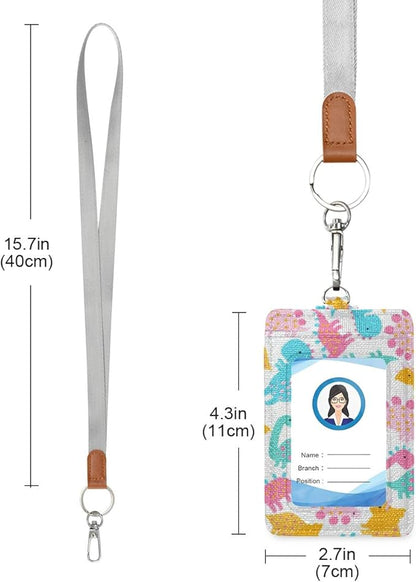 Moudou Dinosaur ID Badge Holder with Lanyard, Vertical Leather ID Badge Card Holder for Office Staff, School Teacher and Student