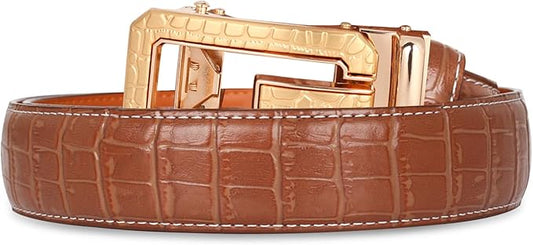 Aurolran Men&Womens Leather Dress Belt Business Automatic Buckle Belt Color-Black Silver Gold