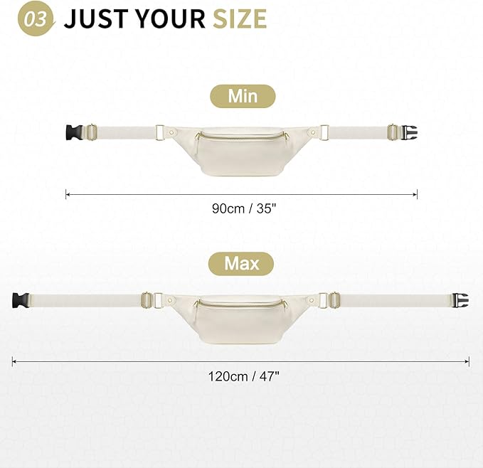 Faux Leather Belt Bag for Women, Crossbody Fanny Pack with Adjustable Strap, Back Zipper Pocket, Large Capacity Waist Pack for Travel, Concerts, Beige