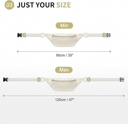 Faux Leather Belt Bag for Women, Crossbody Fanny Pack with Adjustable Strap, Back Zipper Pocket, Large Capacity Waist Pack for Travel, Concerts, Beige
