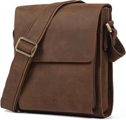 Augus Leather Messenger Crossbody Shoulder Bag for Men Work Business Casual Adjustable straps With YKK Metal Zipper