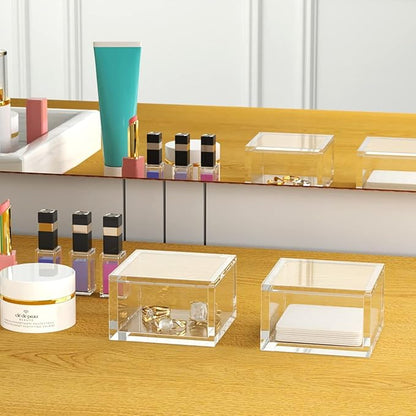 AITEE Small Acrylic Box with Lid, Clear Cube Display Case, Multi-Purpose Box Square for Holding Staples, Paper Clips, Stamps, Display in Office, Home