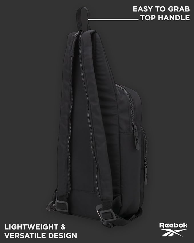 Reebok Unisex Crossbody Sling Bags – Compact Convertible Strap Cross Body Bag Travel Sling Bag - Gym & Travel Essential, Size One Size, Cosmos Black