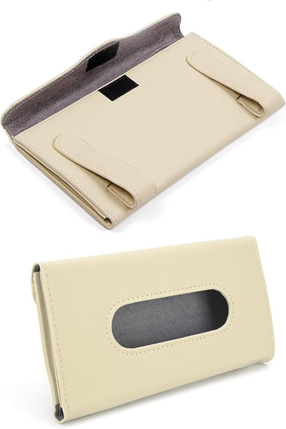 Khaki Car Tissue Refill Holder for Sun Visor, Hanging Tissue Clip, PU Leather