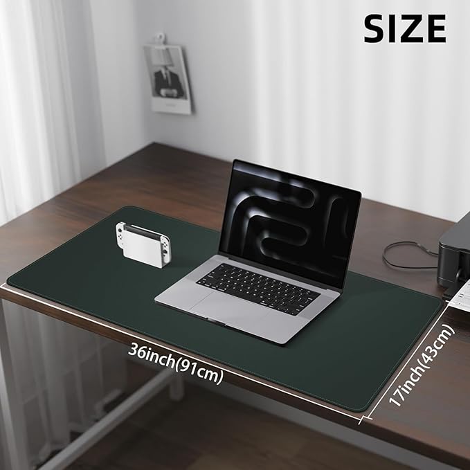Desk Pad PU Leather Large Mouse Pad Laptop Computer Desk Mat Table Blotter Desktop Waterproof Non-Slip Protector for Office and Home (Dark Green, 80x40cm)
