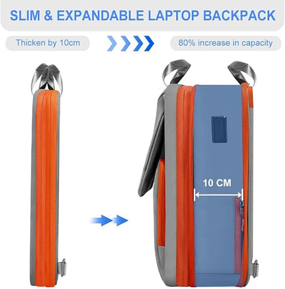 ZINZ Slim & Expandable Laptop Backpack 15.6 16 17 inch Travel Business Backpack Water-Resistant Daypack for Men and Women，Gray orange
