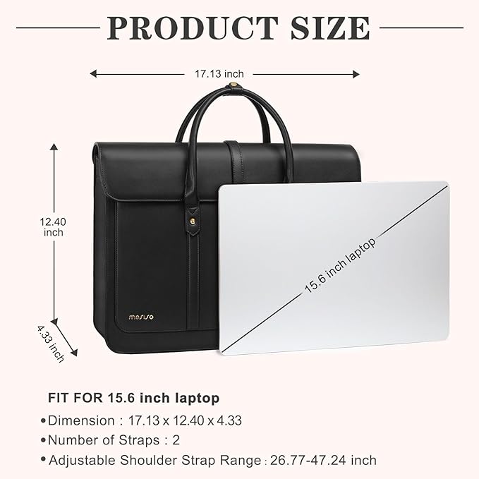 MOSISO Laptop Bag for Women, 15-15.6 inch PU Leather Laptop Shoulder Bags Convertible Backpack, 16 inch Messenger Bags Casual Handbag Work Briefcase Travel Computer Bag with Bowknot, Black