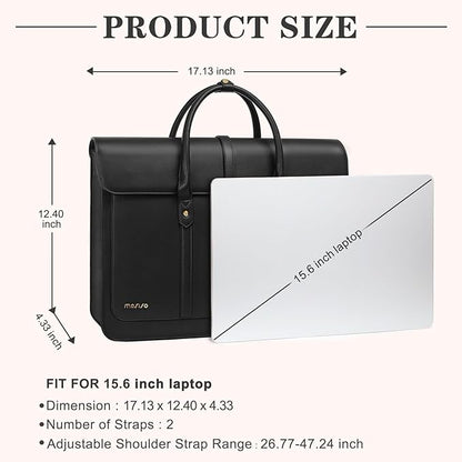 MOSISO Laptop Bag for Women, 15-15.6 inch PU Leather Laptop Shoulder Bags Convertible Backpack, 16 inch Messenger Bags Casual Handbag Work Briefcase Travel Computer Bag with Bowknot, Black