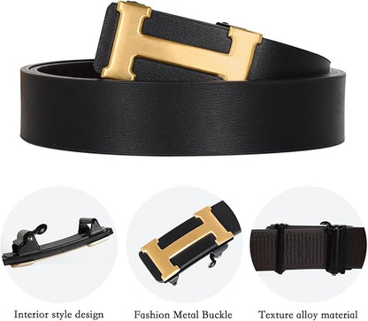 Aurolran Men&Womens Leather Dress Belt Business Automatic Buckle Belt Color-Black Silver Gold