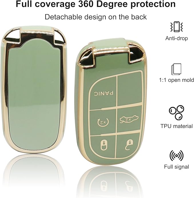 Elegananccy for Jeep Key Fob Cover, Soft Full Protection Key Case Shell Compatible with Jeep Smart Key 3 4 5 Buttons Protector (Green)