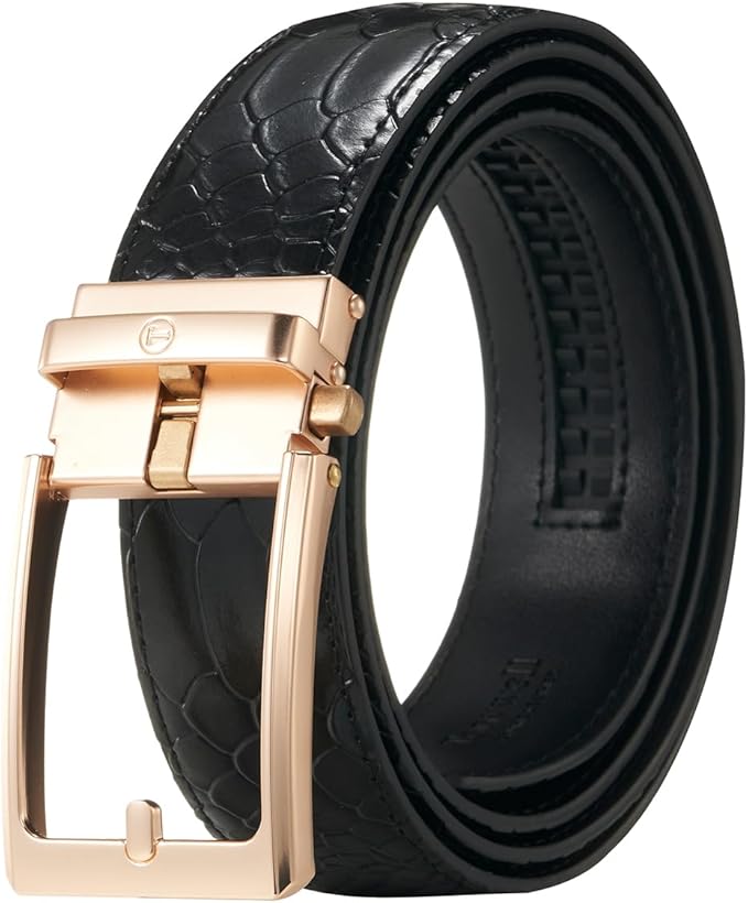 Tonywell Men's Ratchets Belt, Crocodile Embossed Texture, 1-3/8 Wide, Alligator Brown