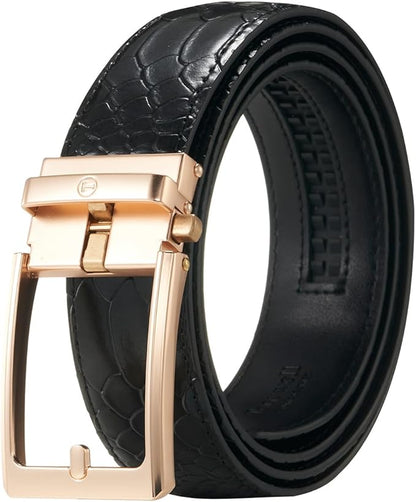 Tonywell Men's Ratchets Belt, Crocodile Embossed Texture, 1-3/8 Wide, Alligator Brown
