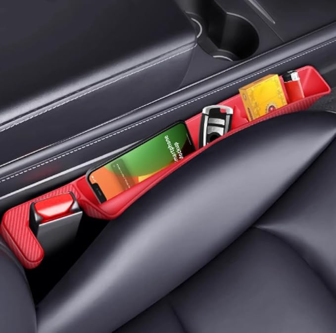 Car Seat Gap Filler Organizer 2 Pack, Gap Filler Organizer For Car, Between Seats And The Console To Stop The Small Items From Dropping (Red)