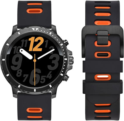 WOCCI 20mm Bicolor Watch Band, Silicone Rubber, Quick Release Replacement Strap for Men and Women, Black Stainless Steel Buckle (Black-Orange)