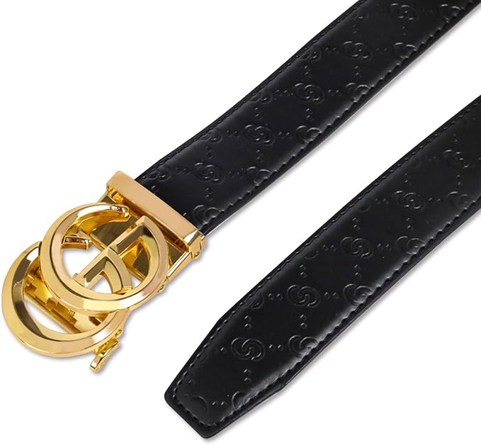 Aurolran Men&Womens Leather Dress Belt Business Automatic Buckle Belt Color-Black Silver Gold