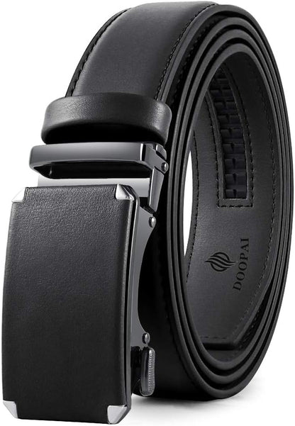 DOOPAI Belt Men, Ratchet Dress Adjustable 1 3/8" Sliding Leather Designer, Size Length Can be Cut, with Gift Box