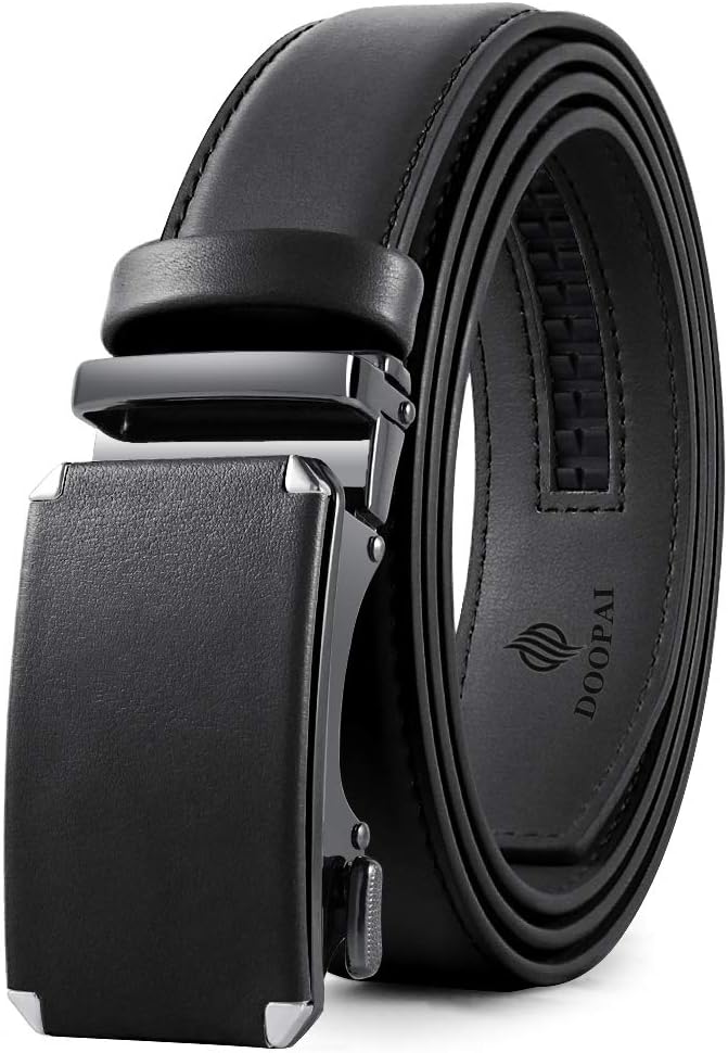 DOOPAI Belt Men, Ratchet Dress Adjustable 1 3/8" Sliding Leather Designer, Size Length Can be Cut, with Gift Box
