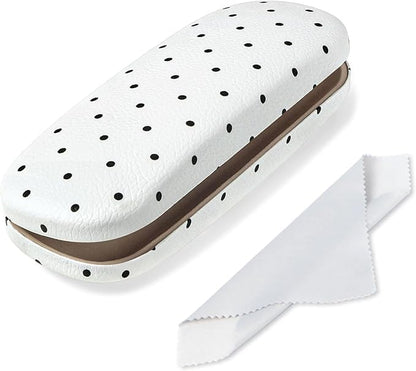 Glasses Case Hard, Cute Sunglasses Case for Women Leather Protective Case for Eyeglass with Cleaning Cloth