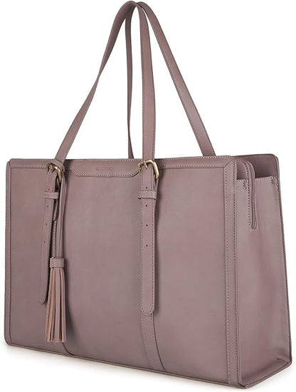 ECOSUSI Laptop Bag For Women 15.6 Inch Work Tote Bags PU Leather Computer Purse For Business Office With 3 Layer Compartments