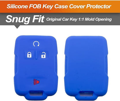 Silicone Key Fob Cover Fit for Chevrolet Chevy Colorado Silverado 1500 2500 3500 HD Suburban Tahoe GMC Canyon Sierra Yukon XL | Car Accessories | Remote Key Protection Case - Black & Blue