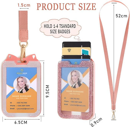 2 Pack Lanyards for id Badges Bling ID Badge Holder with Lanyard for Office, School, Cruise Cards,Travel (Pink and Black)