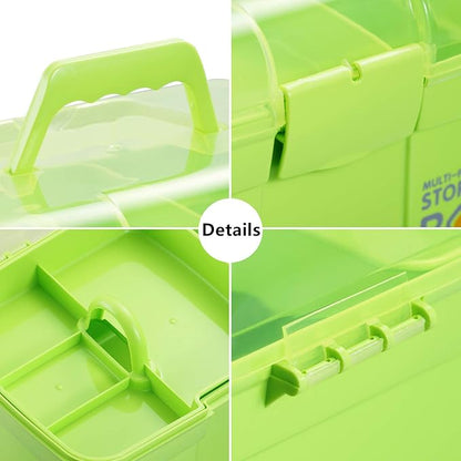 Kinsorcai 11'' Plastic Storage Box with Removable Tray, Multipurpose Organizer and Storage Case for Art Craft and Cosmetic (Green)