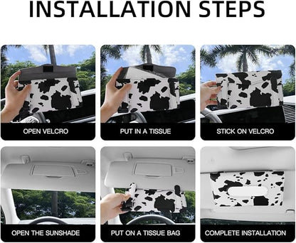 Cow Print Car Accessories for Women, Premium Tissues Box, Tissue Holder for Truck, Universal Napkin Dispenser for SUV, Car Tissue Box with Napkins Refill.