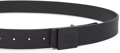 Calvin Klein Men's Plaque Buckle Belt - Casual Modern Style With Logo Detail for Jeans and Dress Pants