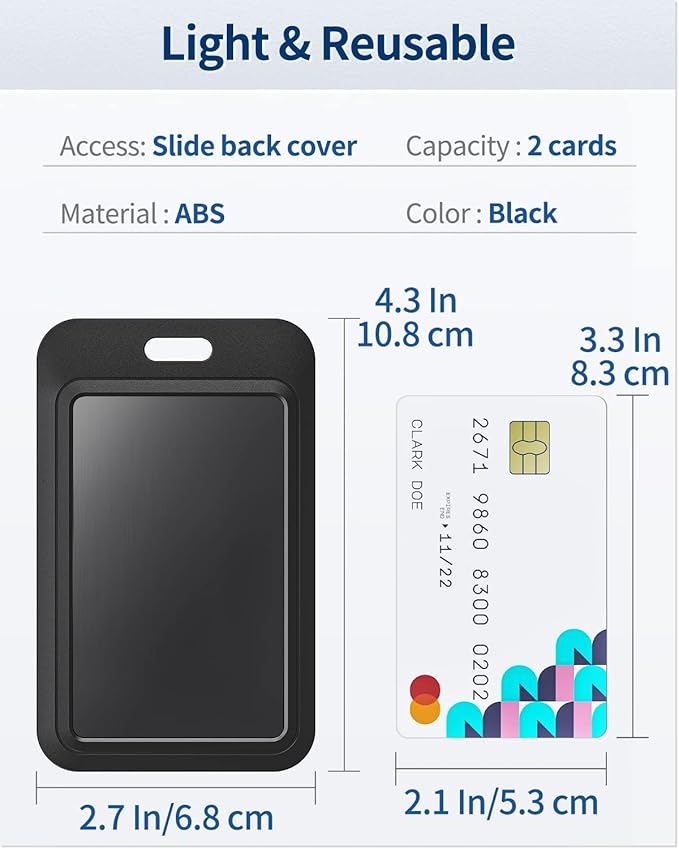 Uniclife 3 Pack Sliding ID Badge Holder Hard Black Vertical Plastic Card Case Protector Pouch with Clear Window for Office School ID Credit Cards Proximity Key Cards Driver’s Licenses and Passes
