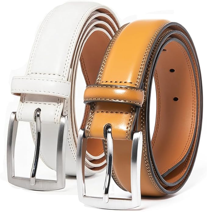 Mens Genuine Leather Dress Belt for Men, Handmade, 100% Cow Leather,Classic Casual and Business Belt Prong Buckle